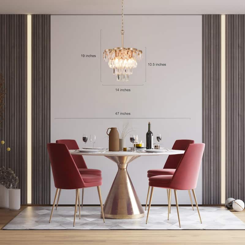 Modern Glam Gold Tiered Crystal Chandelier Transitional Drum Foyer Pendant for Dining Room - 14.1 inches
