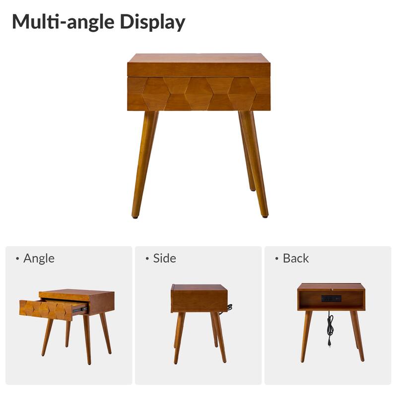 Julian Mid-century Modern End Table with Charging Station by HULALA HOME