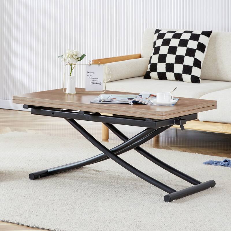 Modern lifting table, with a 0.8-inch wood grain process sticker desktop and metal legs, can be used as a dressing table