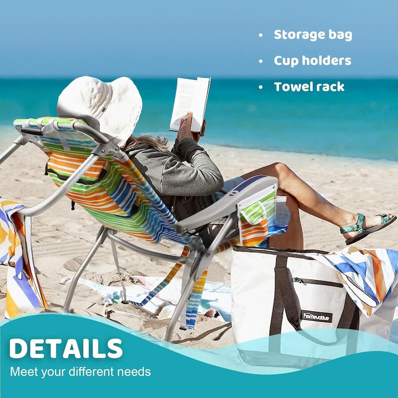 BOSSIN Backpack Beach Chairs for Adults,Adjustable high Beach Lounge Chairs with Towel Rack for Outdoor,Travel