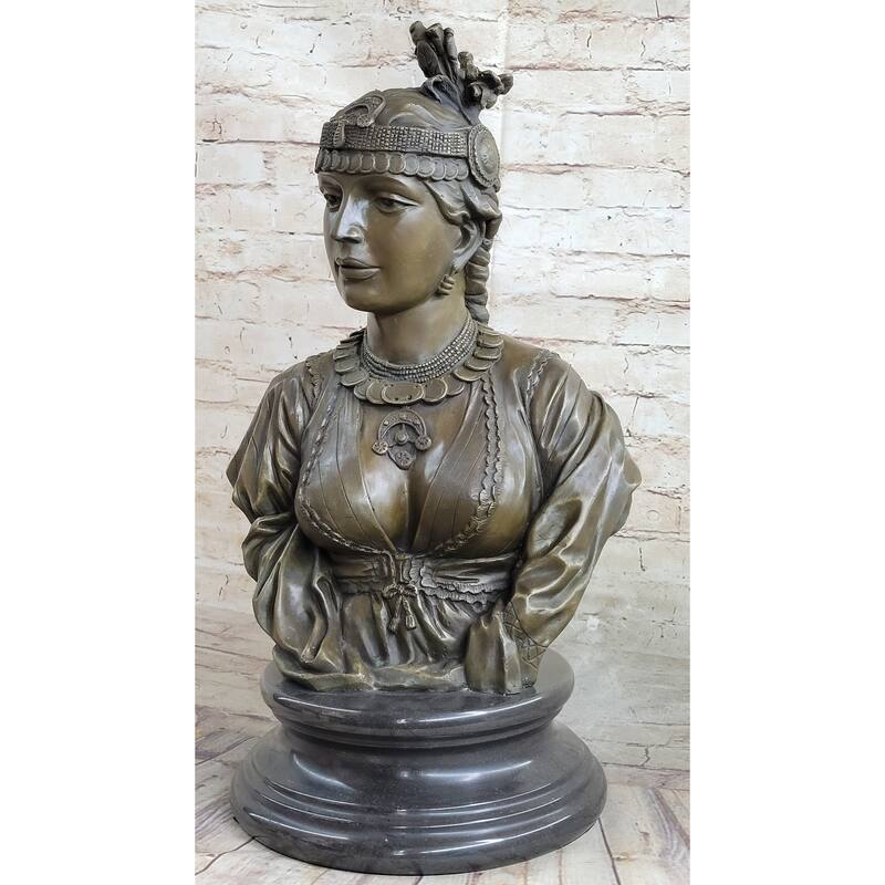 Native American Girl Bronze Bust Sculpture Statue Pocahontas Sacajawea By Villanis 19 Inches X 11 Inches