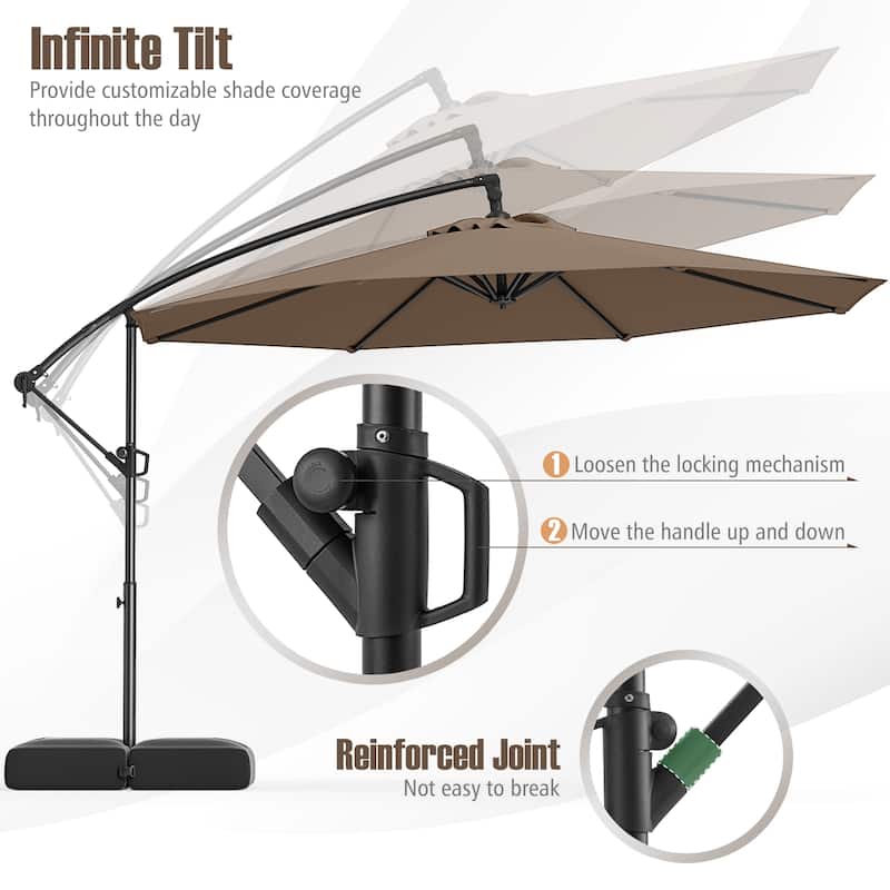10 Feet Patio Offset Umbrella with Weighted Base 360° Tilt Cantilever Shade for Deck and Garden