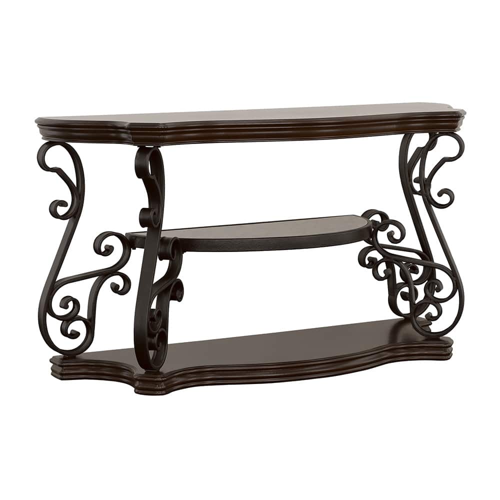Laney Scrollwork Entryway Sofa Console Table Dark Merlot