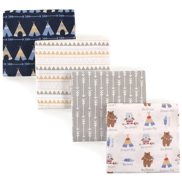slide 1 of 1, Luvable Friends Baby Boy Cotton Flannel Receiving Blankets, Blue Owl, One Size - Tribe 4-Pack - One Size Tribe 4-Pack - One Size