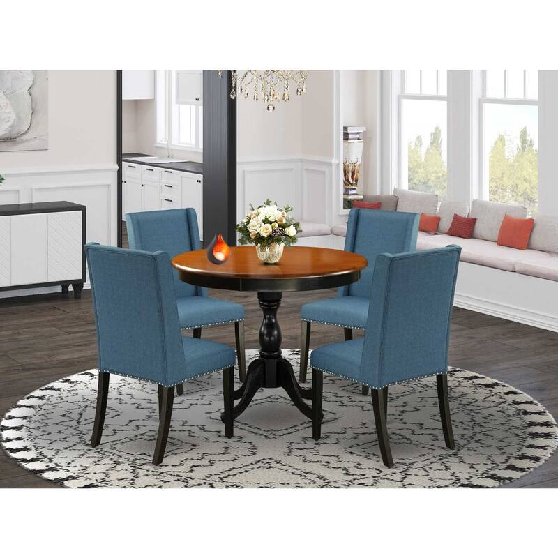 HomeStock 5-Piece Black and Cherry Finish Solid Wood Top Dining table with 4 Chairs