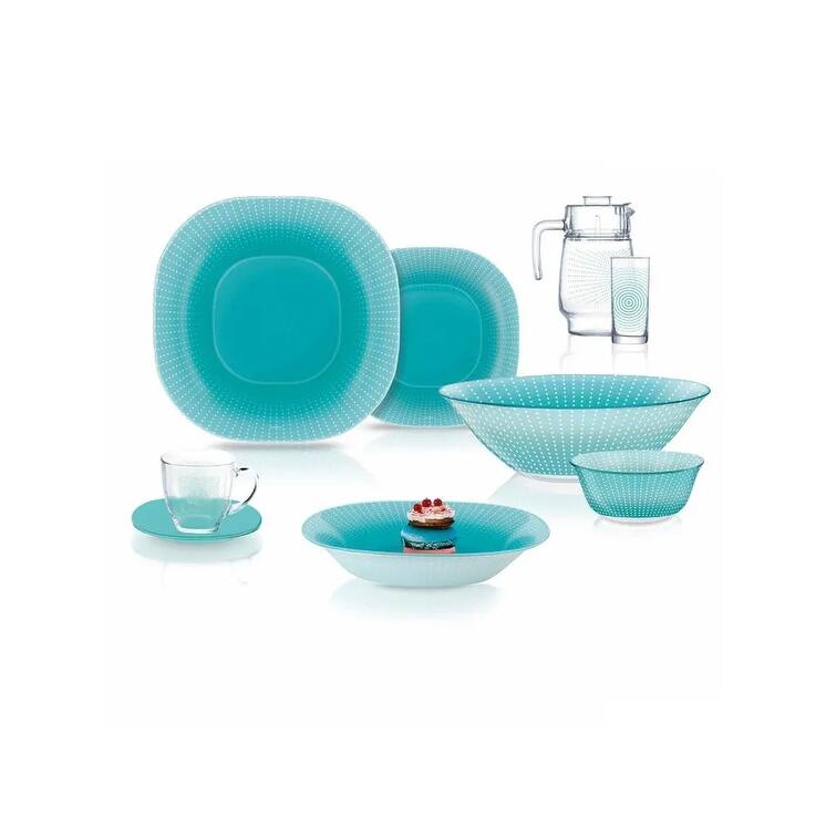 Luminarc Carina Turquoise Glass Dinnerware Set of 44 for 6