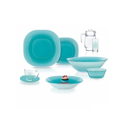 Luminarc Carina Turquoise Glass Dinnerware Set of 44 for 6