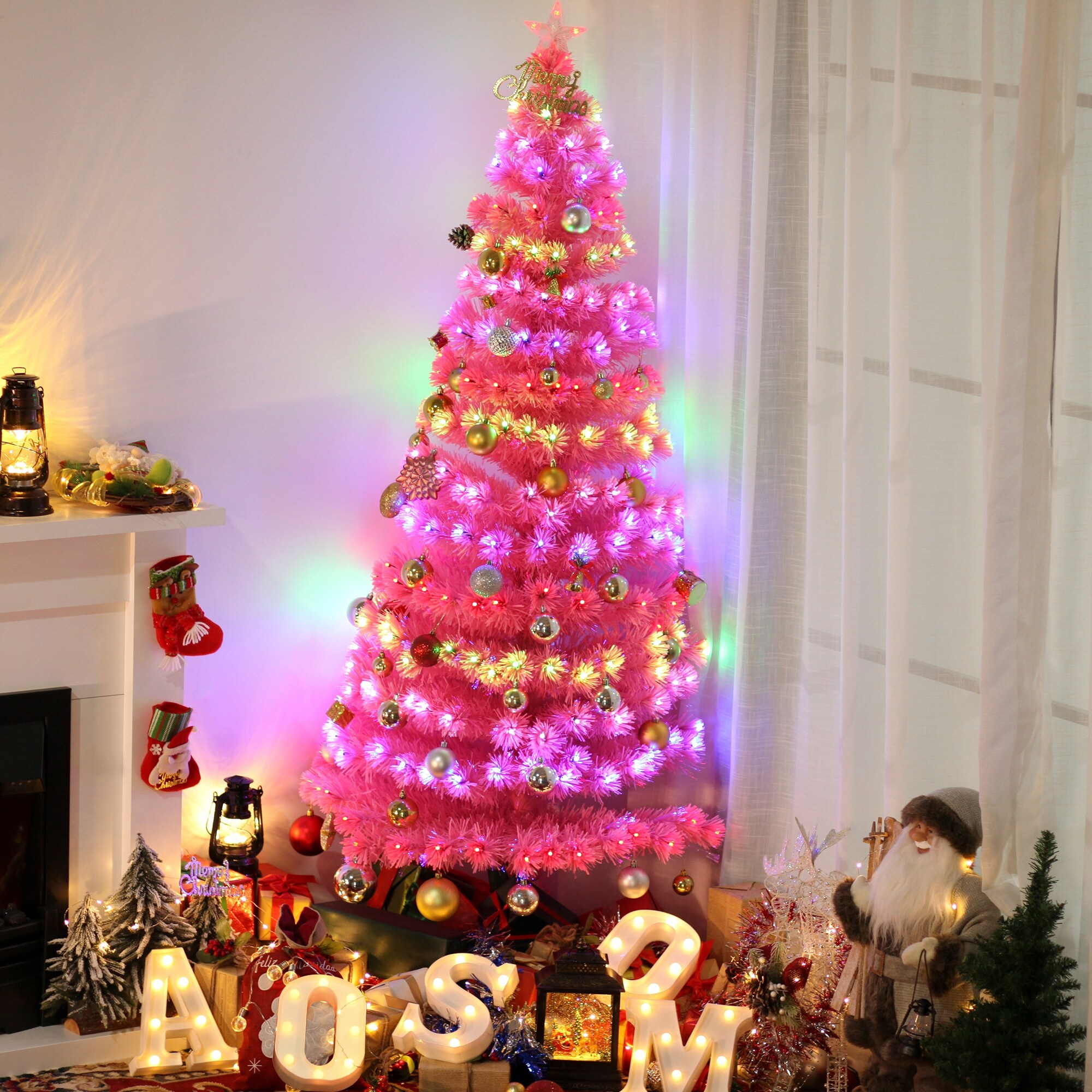 Shop Homcom 6ft Tall Artificial Tree Multi Colored Fiber Optic Led Pre Lit Holiday Home Christmas Decoration On Sale Overstock 14256261