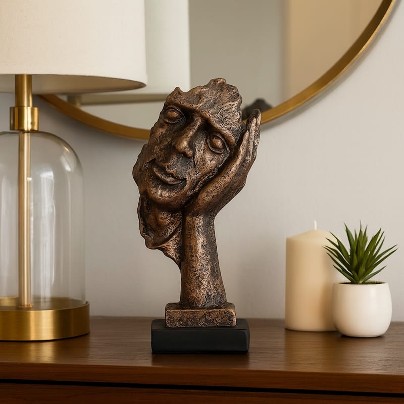 5"Lx4"Wx13"H Bronze Resin Sleepy Head Sculpture, Decorative Figurine for Office, Living Room, or Bedroom Decor, Unique