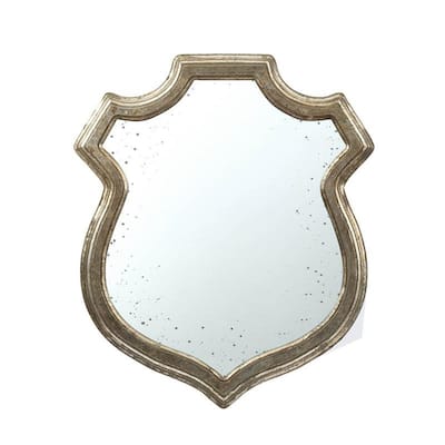 HomeRoots 24" Distressed Metallic Crest Shape Wall Mounted Accent Mirror Framed - 36