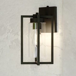 VAXCEL Kilbourne 13 in. H 1-Light Black Dusk to Dawn Sensor Outdoor Wall Sconce, Steel, Clear Glass Shade, LED Compatible