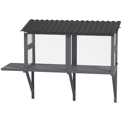 Grey Fir Wood Cat Enclosure with PVC, Steel Mesh and Jumping Platform