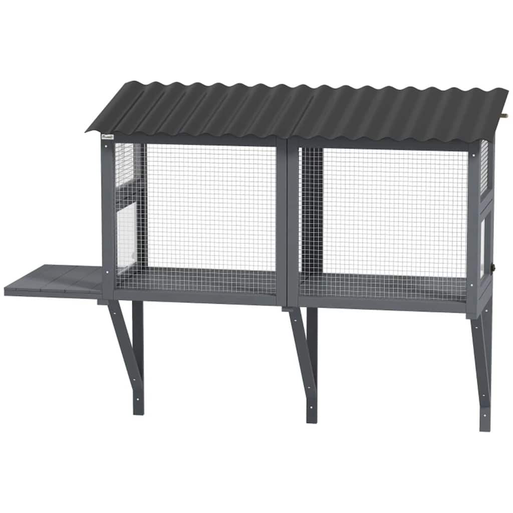 Grey Fir Wood Cat Enclosure with PVC, Steel Mesh and Jumping Platform