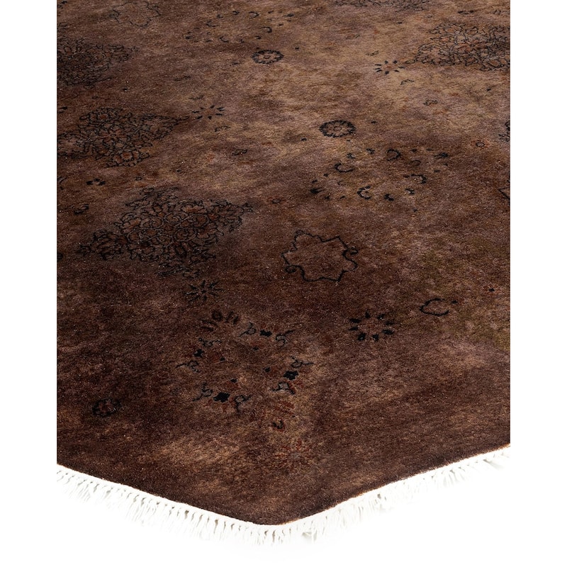 Overton Hand Knotted Wool Vintage Inspired Modern Contemporary Overdyed Brown Octagon Area Rug - 5' 1" x 5' 1"