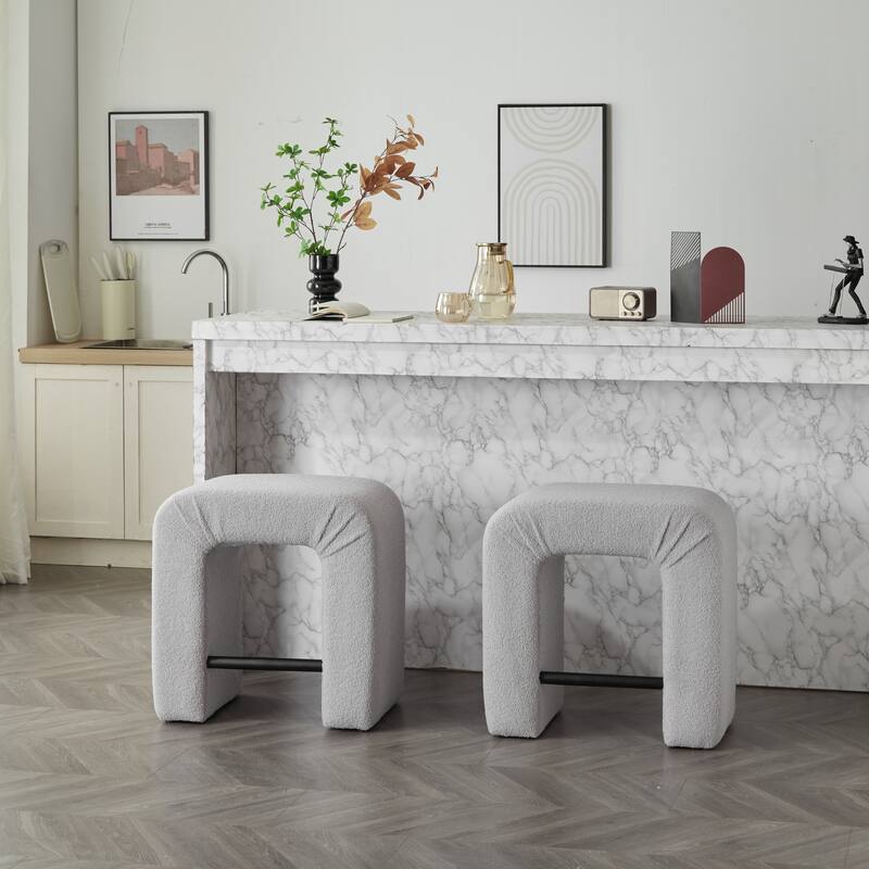 Unique Inverted U-shaped Counter Chairs Boucle Bar Stool Set of 2