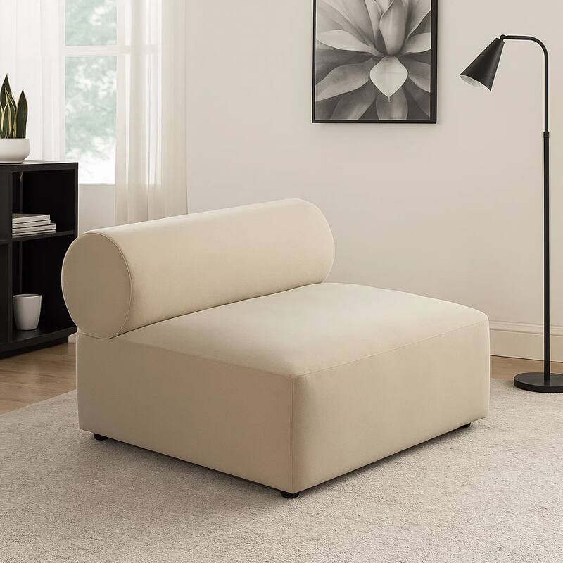 Zey Modular Armless Chair with Low Back, Light Camel Brown Velvet