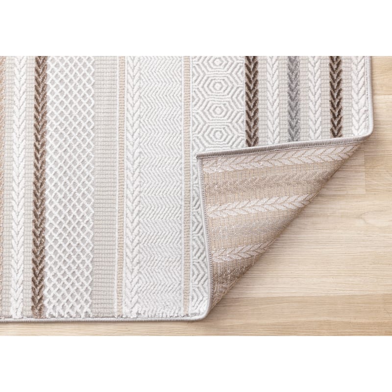 London Collection - Cream Taupe Brown Striped Indoor Area Rug, 5'3" x 7'7"