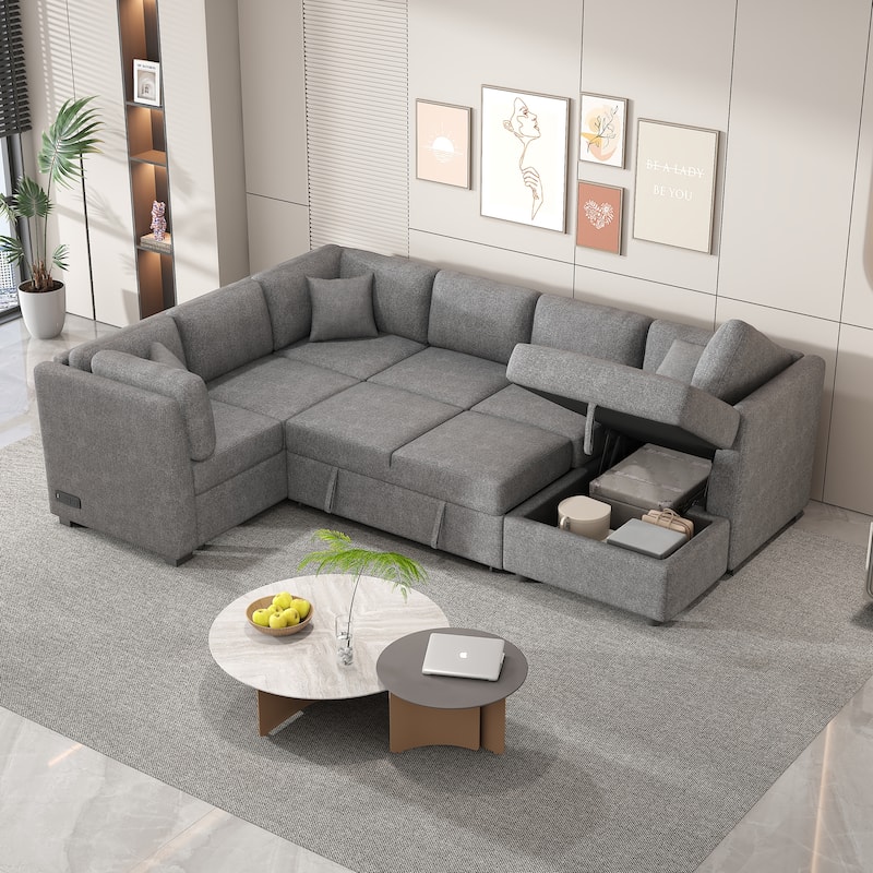 MERAX Sectional Sofa Pull out Sofa Bed with Storage Chaise