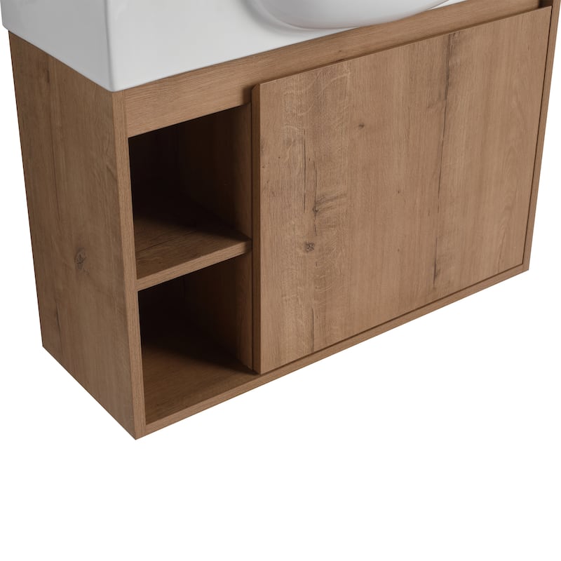 26'' Wall-Mounted Bathroom Vanity with White Ceramic Sink & Soft-Close Door