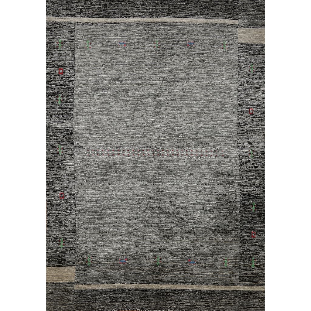 Gray Gabbeh Indian Rug Handmade Wool Carpet - 5'4" x 7'5"