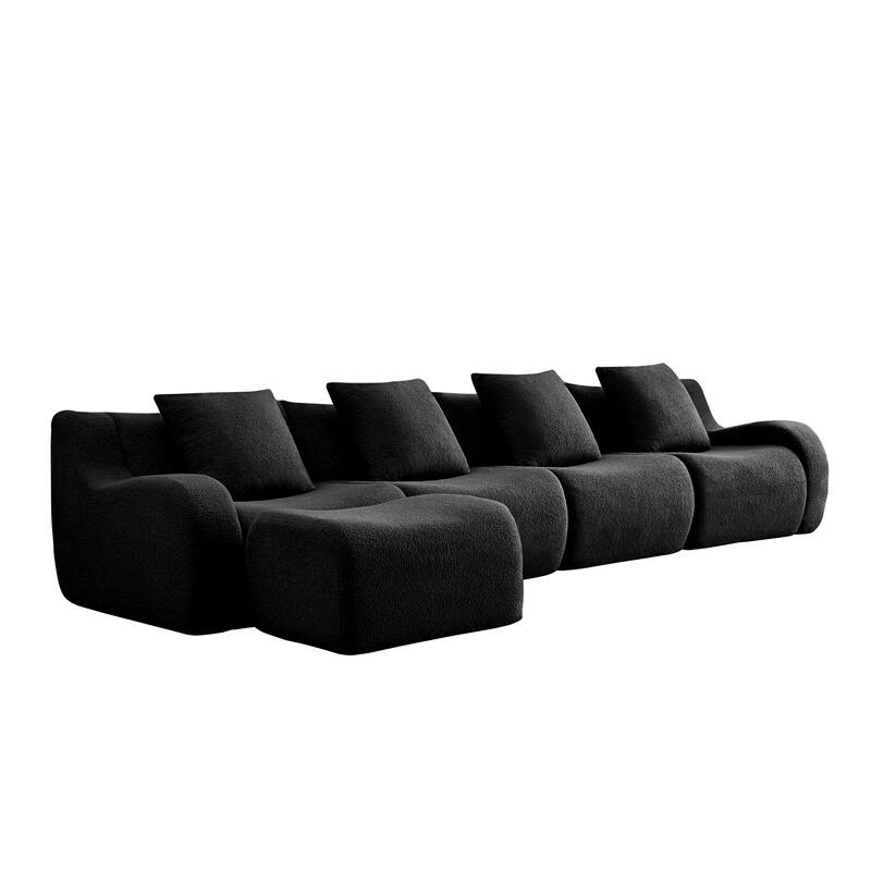 Anmytek Modern Plush L-Shaped 4-Seat Chaise Boneless Sofa - Teddy Fabric, 32D High Density Sponge, No Assembly