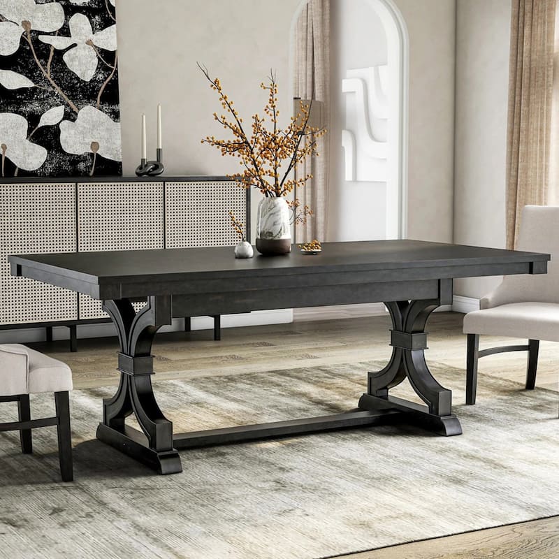 Rectangular Wooden Dining Table with Trestle Base in Black