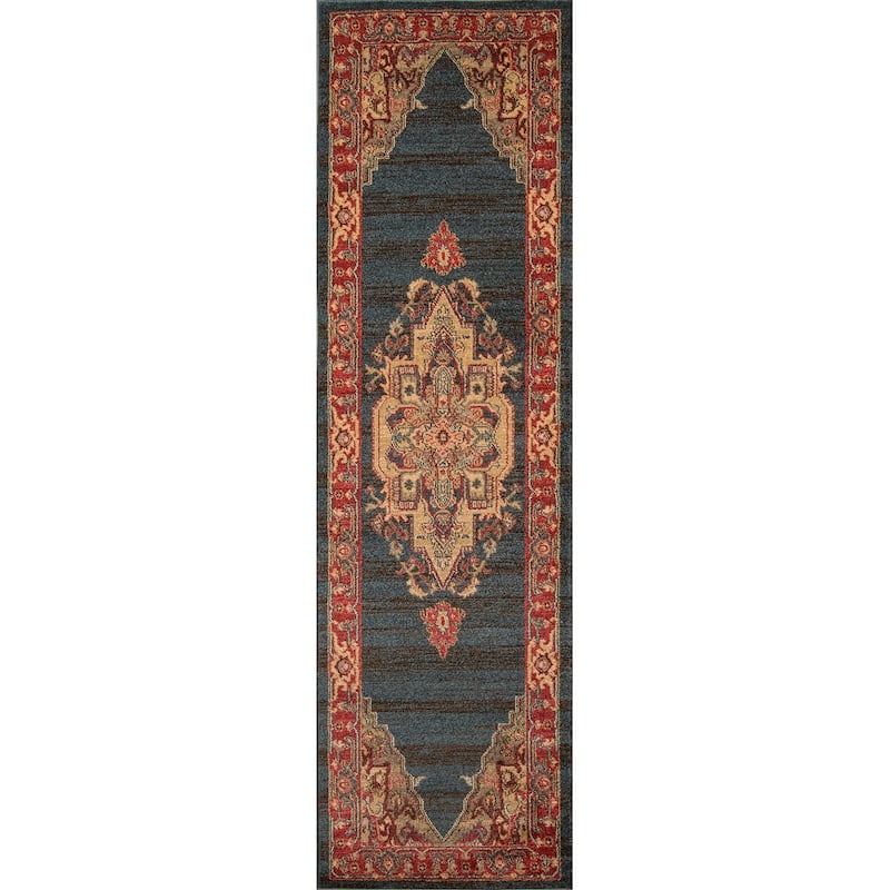 Momeni Ghazni Traditional Medallion Area Rug - 2'3" x 7'6" Runner - Navy - Runner/Rectangle