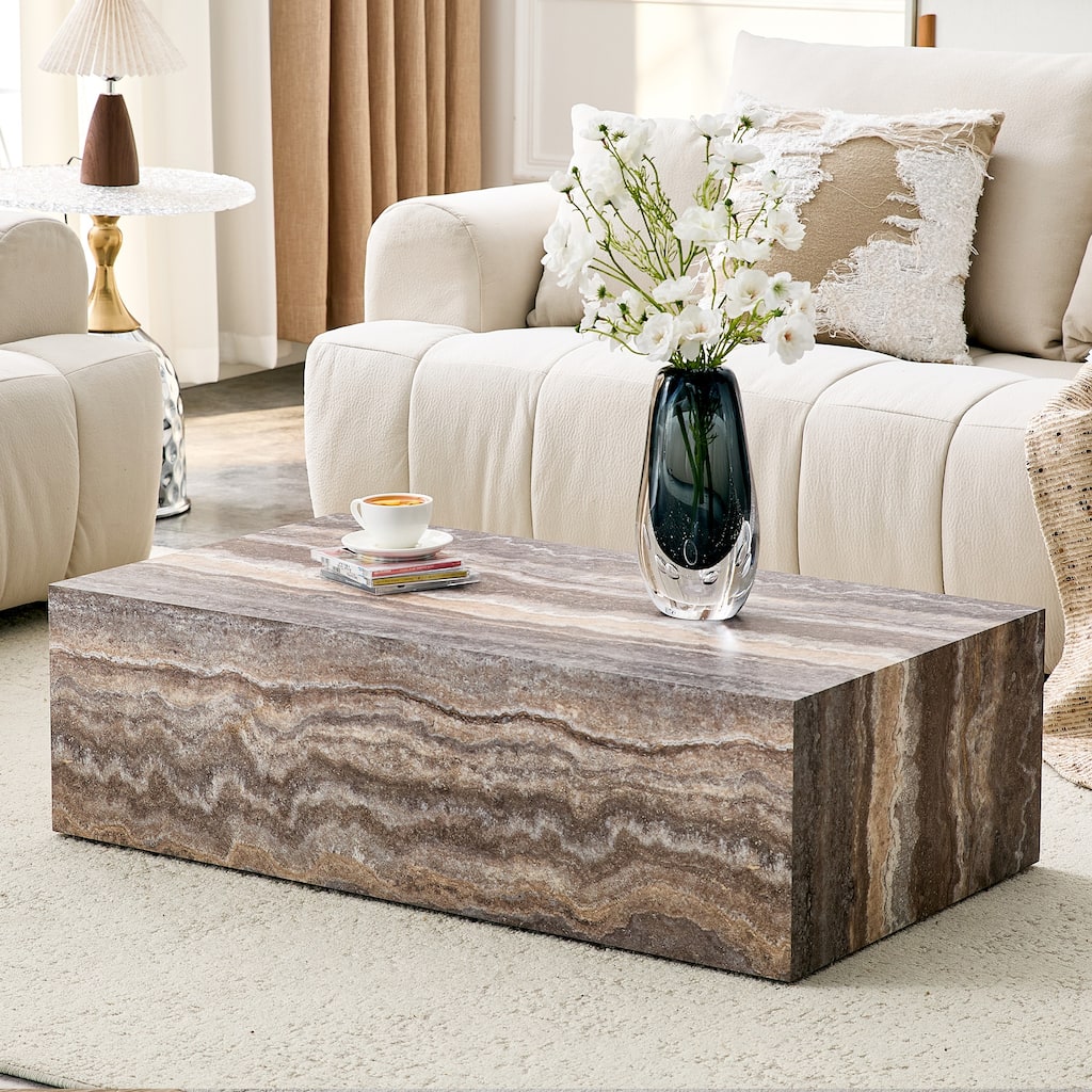 39.3 * 21.6 inch gray marble patterned MDF rectangular coffee table, stable, waterproof and easy to clean