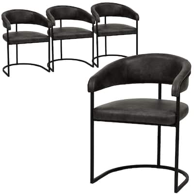 LeisureMod Set of 4 Aero Upholstered Leather Dining Side Chair - Contemporary Arm Chair with Black Iron Frame