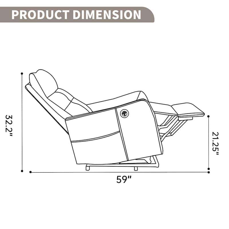 PU Leather Recliner with Single Motor Lift Massage Heat and 155 Degree Recline
