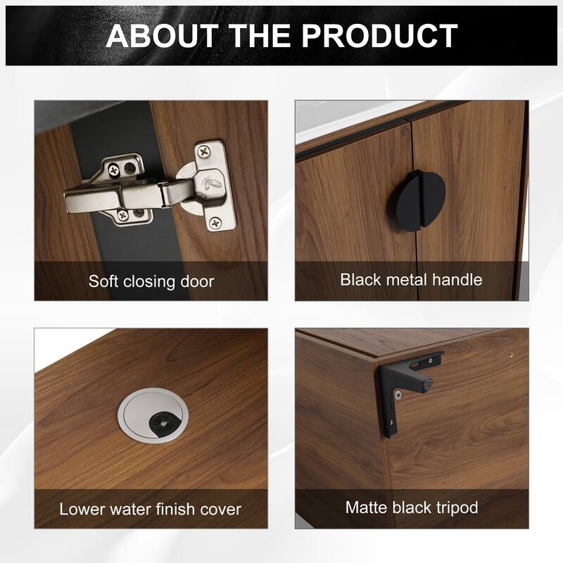 GDFStudio - Levistar Modern Freestanding Bathroom Vanity Cabinet with Ceramic Sink, Soft Close Doors & Metal Tripod - 30"