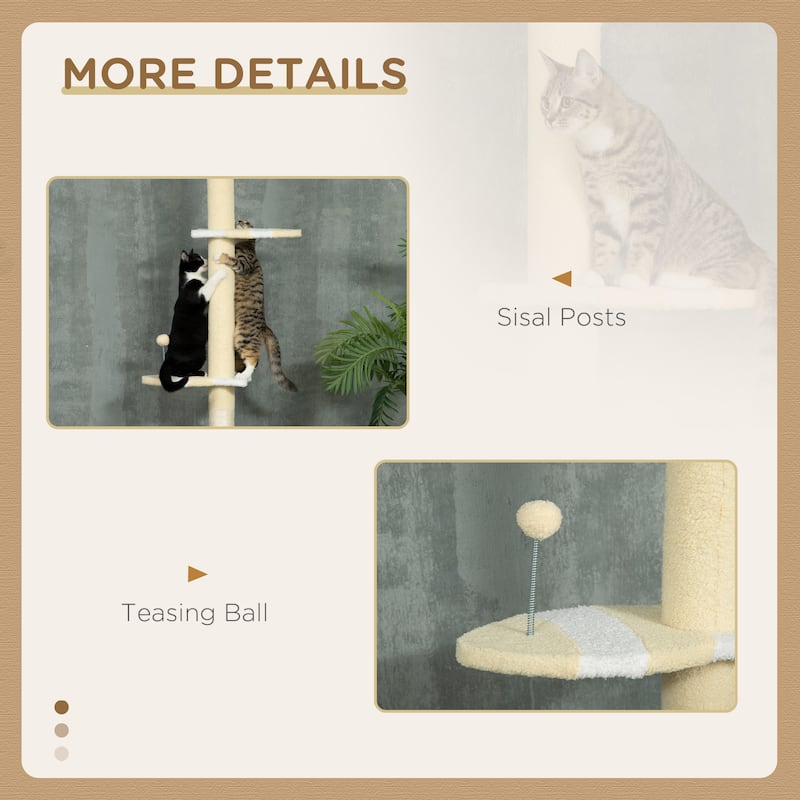 86"-102" Adjustable Cat Tree Tower with Hammock, Sisal Posts & Toy - 18.5" L x 13.5" W x 86.5" - 102.25" H.