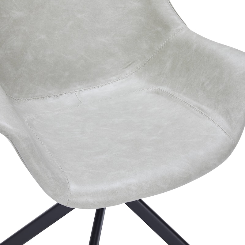 Markley Modern Swivel Dining Chair with Distressed Leather Upholstery, Ergonomic Back, and Black Metal Legs for Home or Office