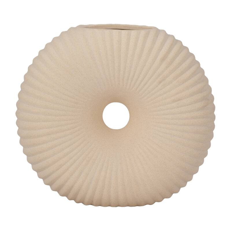 Sagebrook Home Ceramic Donut Hole Vase, Round, Solid, Ivory/Beige, Contemporary