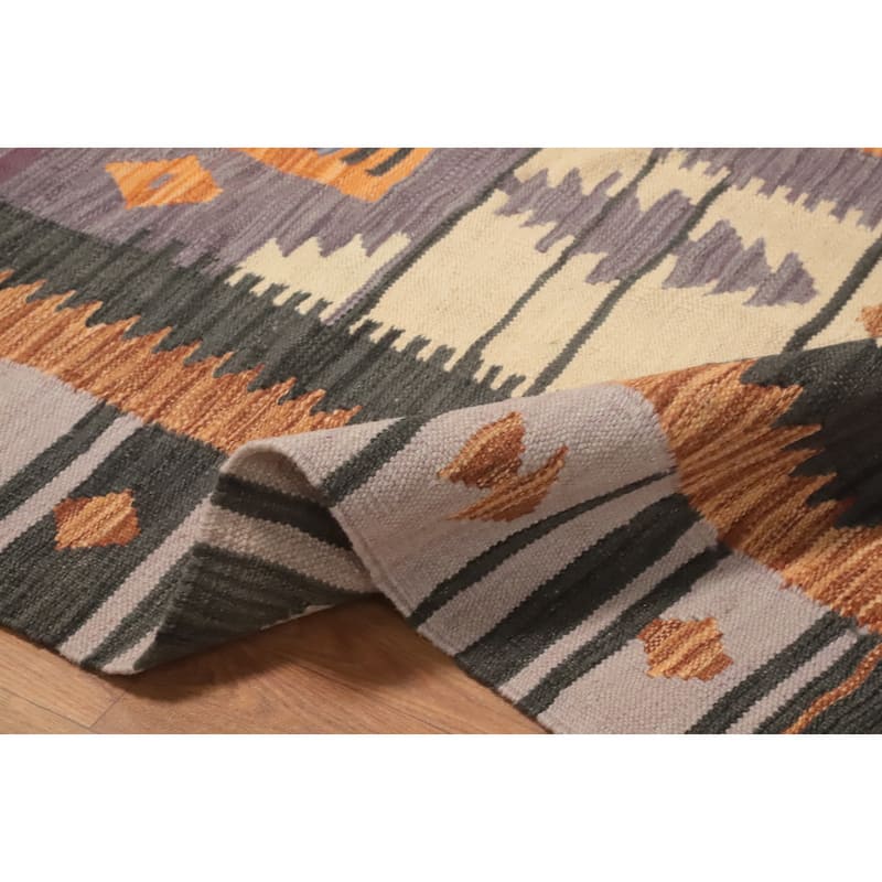 Hand Woven Oriental 100% Wool Carpet Southwestern Tribal Purples Kilim Area Rug - 8' 4'' X 5' 1''