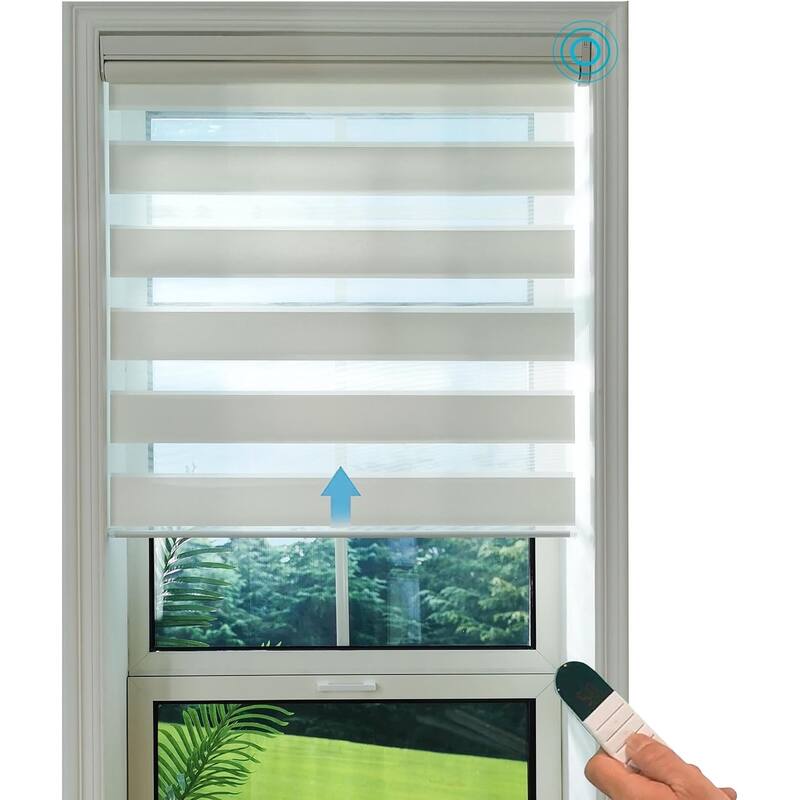 Motorized Zebra Blinds with Remote Control Window Shades - 31x72" - Ivory