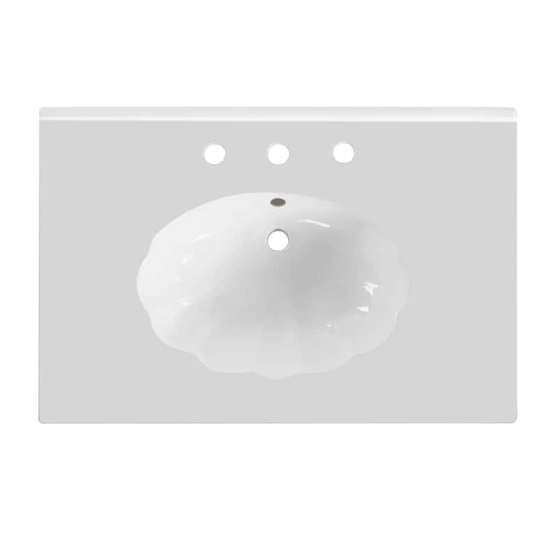 Christopher Knight Home - Jin 30-Inch Walnut Bathroom Vanity: Seashell Resin Sink & Flip-Up Storage