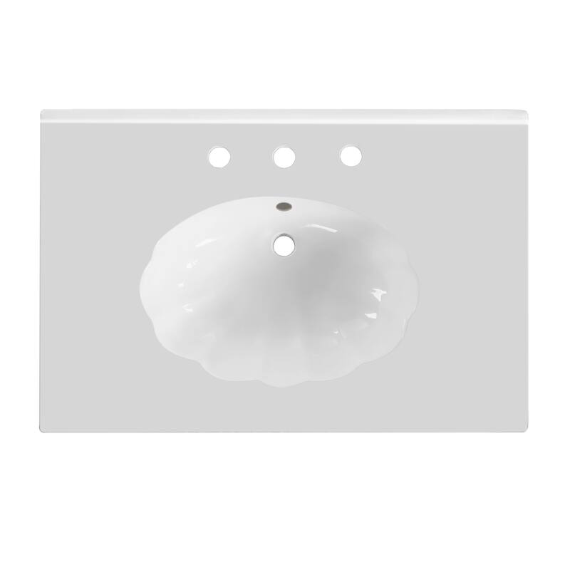 Roomfitters 30" Walnut Bathroom Vanity with Seashell Resin Sink, Flip-Up Storage Organizer and Soft-Close Doors, Brown