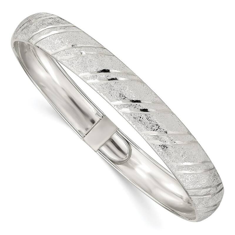 Curata 925 Sterling Silver 8" 10.5mm Satin Zebra Striped Hinged Bangle Bracelet