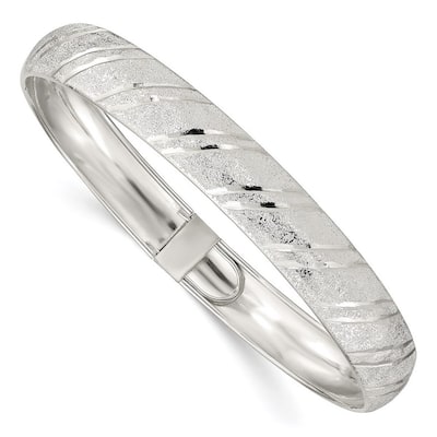 Curata 925 Sterling Silver 8" 10.5mm Satin Zebra Striped Hinged Bangle Bracelet