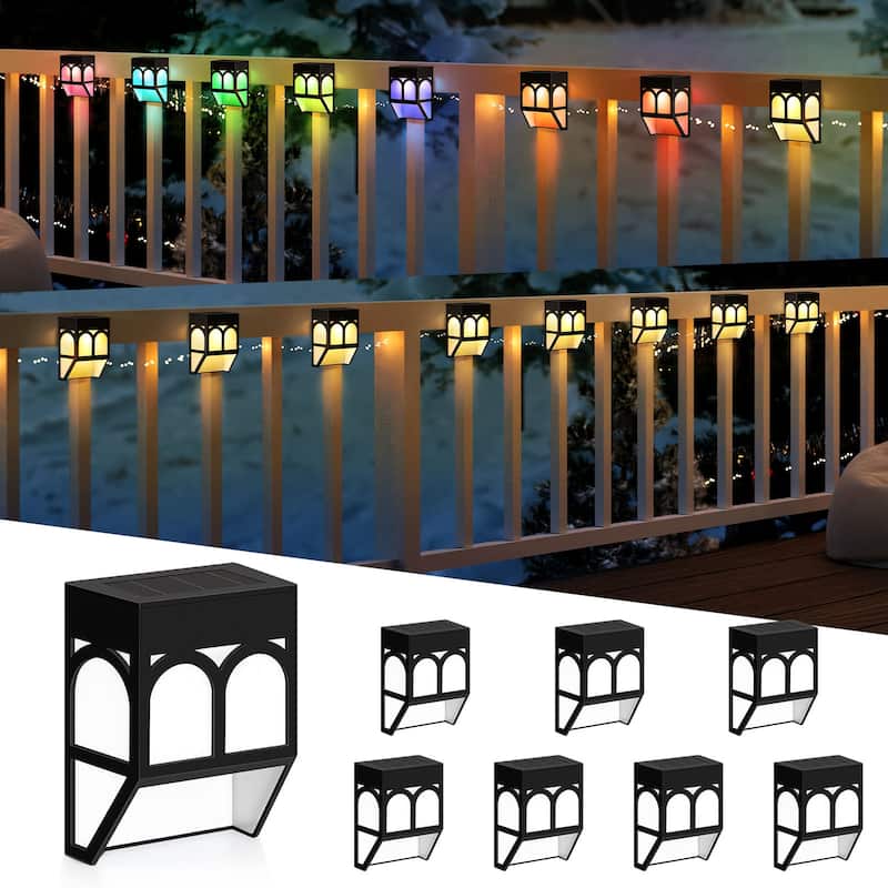 Solar Lights Outdoor, 2 Modes Decorative LED Solar Fence Lights for Fence, Patio, Yard, Pathway, 8 Pack - Warm White-Colorful