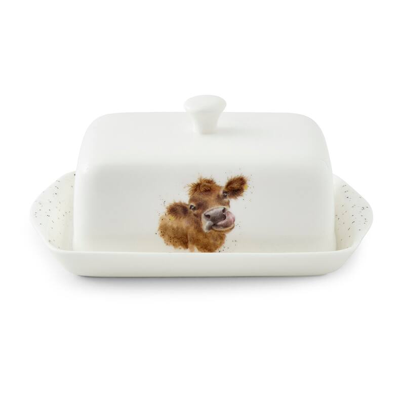 Portmeirion Wrendale Designs Covered Butter - Cow - 7.2"W, 4.5"L, and 3.2"H