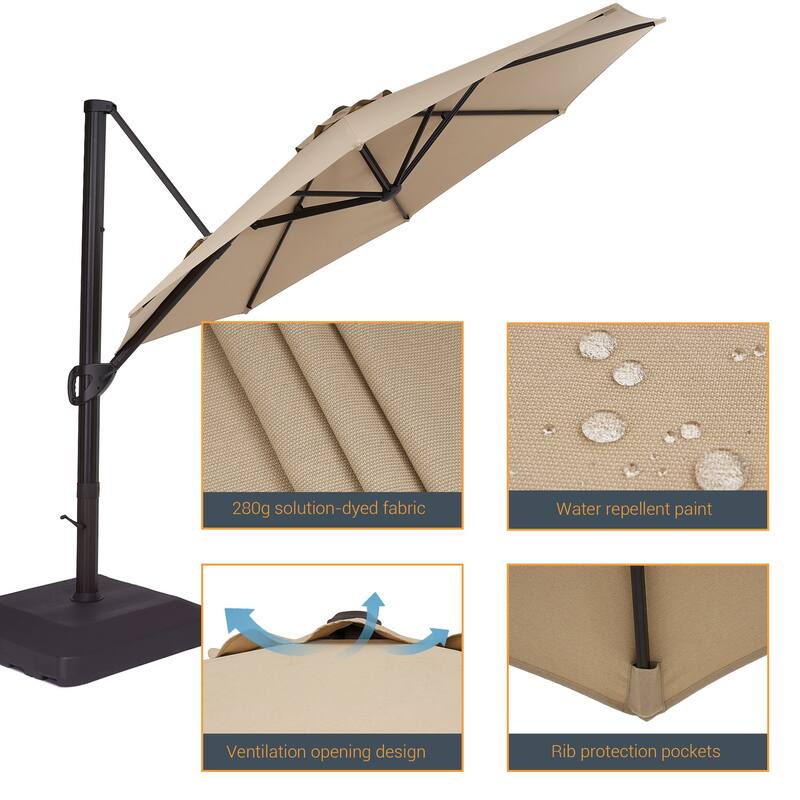 BONOSUKI 11-ft 360-degree Rotating Cantilever Patio Umbrella with Base