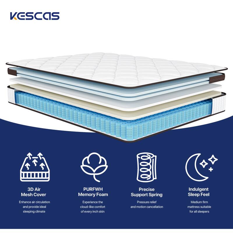 Kescas 8-inch Memory Foam Motion Isolation Pocket Spring Mattress