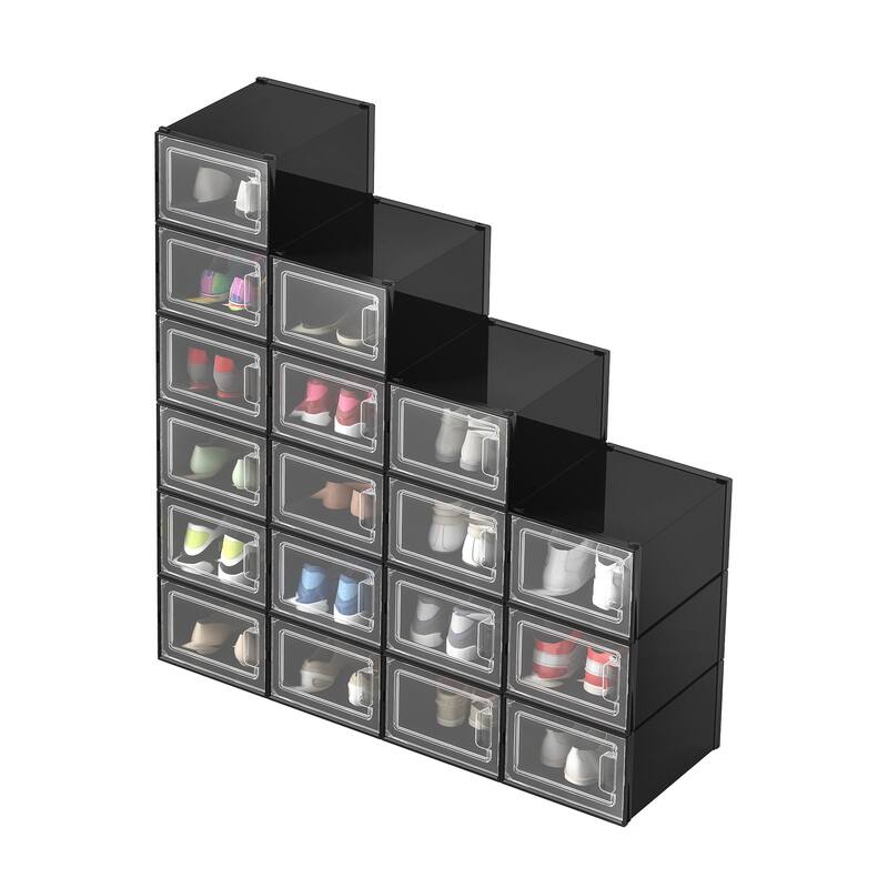 6/12/18 Pack Shoe Storage Box Plastic Stackable Shoe Organizer for Closet Foldable Sneaker Containers Bins Holders Racks