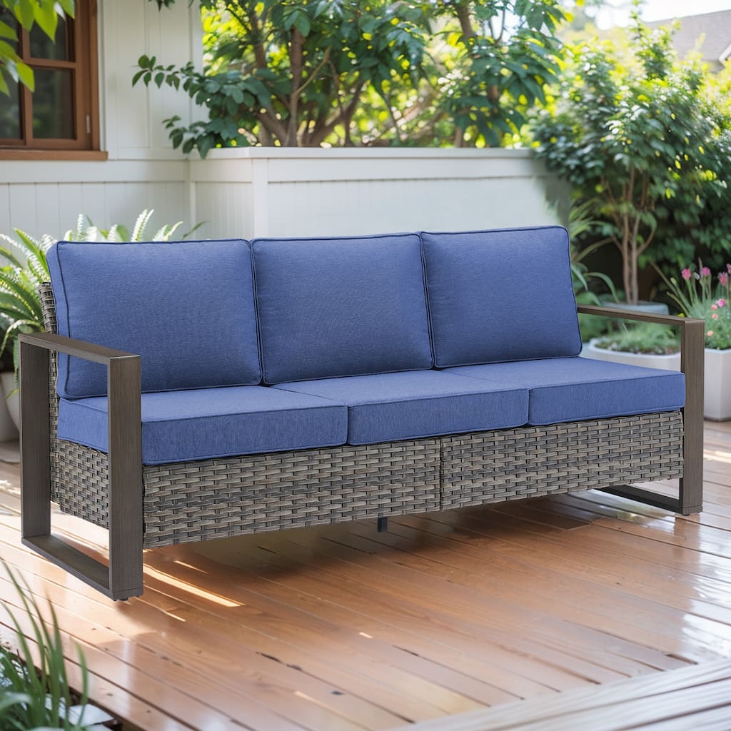 Gymojoy 3-Seat Outdoor Rattan Sofa Patio Sofa - Grey