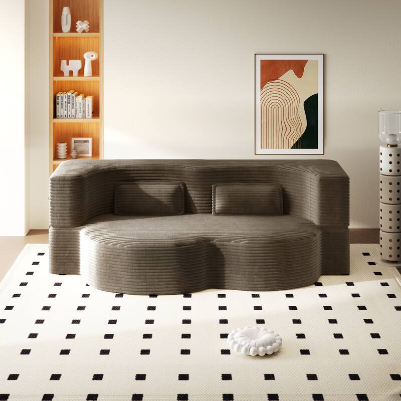 Modern 78.7" Floor Sofa With 2 Pillows For Small Pace Living Room, Convertible Sleeper Sofa Bed