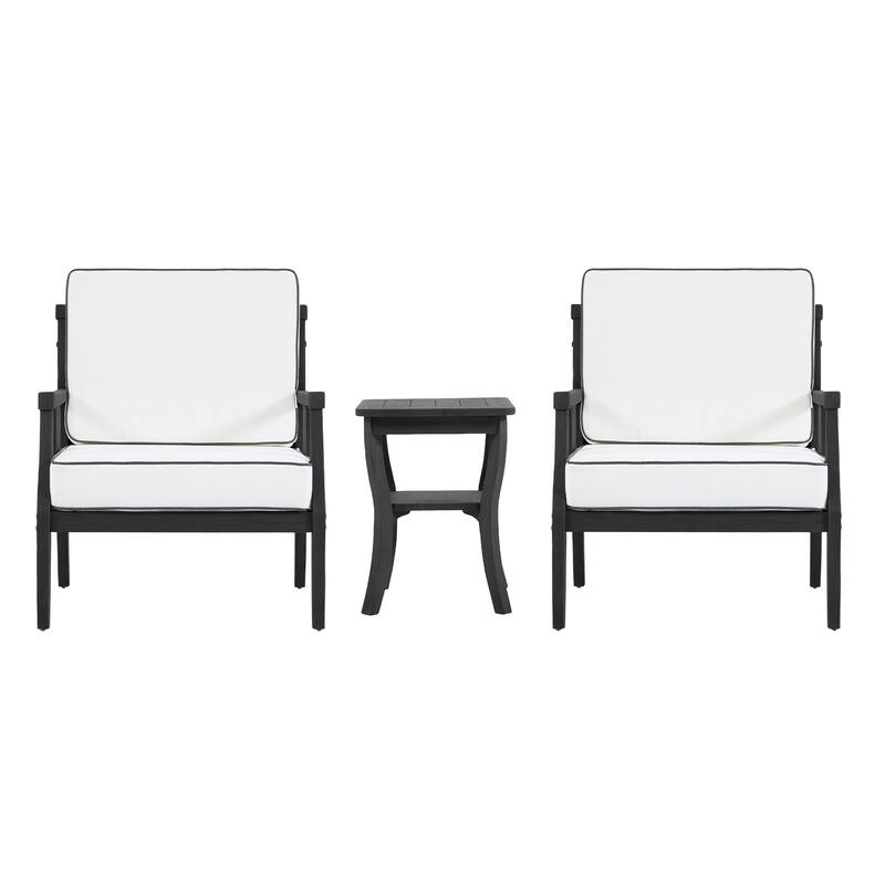 Wood Patio Bistro Set with Water-Resistant Cushions(Set of 3)