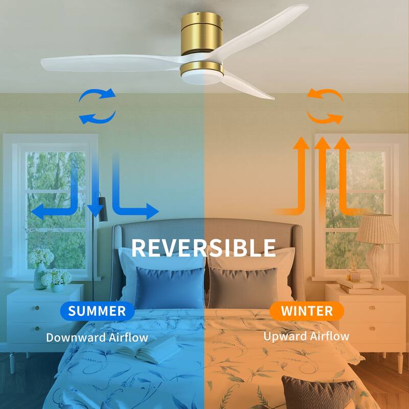 Moasis 52 Inch Low Profile Flush Mount Wood Blades Ceiling Fan with LED Light and Remote