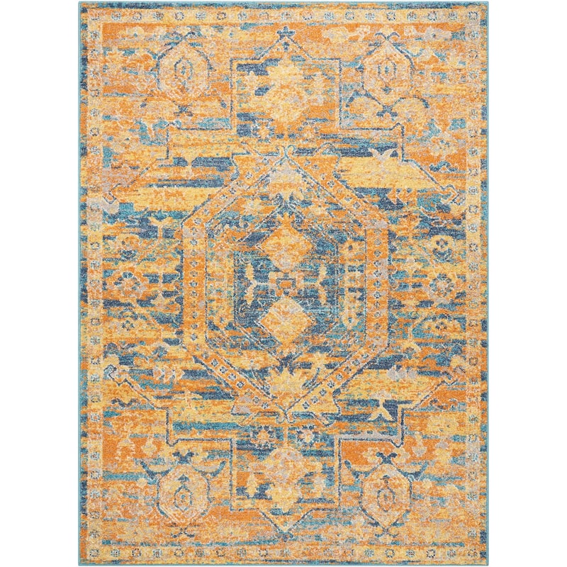 Nourison Passion Distressed Persian Antique Gold Teal Area Rug